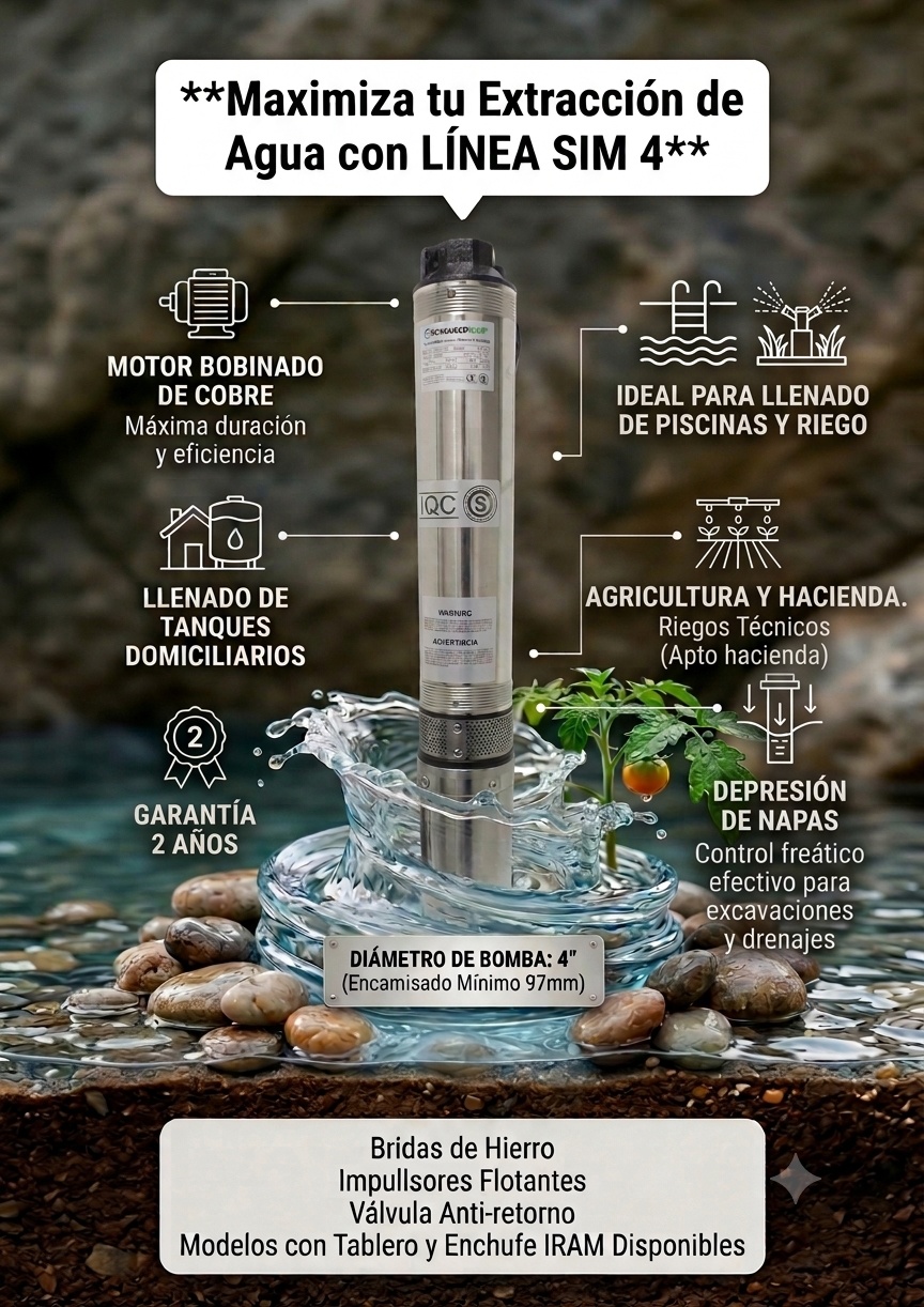 Infografía técnica de bomba sumergible SUB